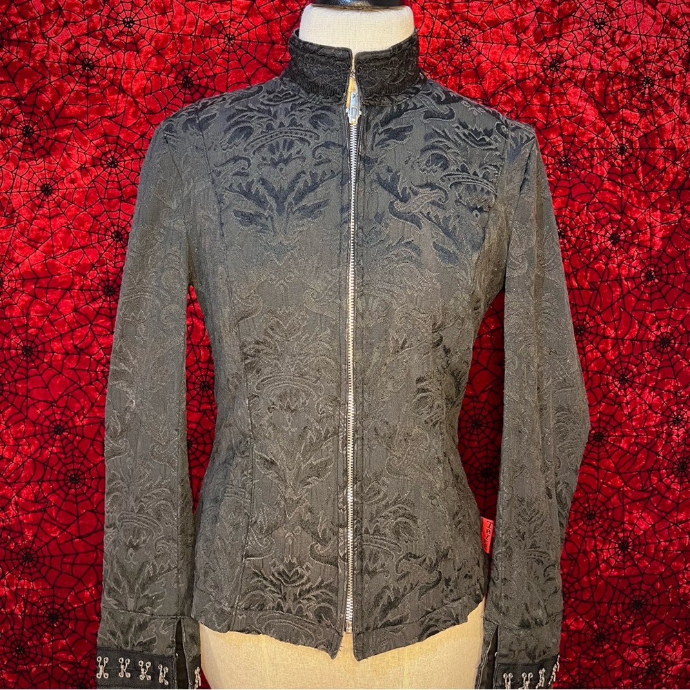 Tripp NYC Grey Lace-Up Brocade Jacket